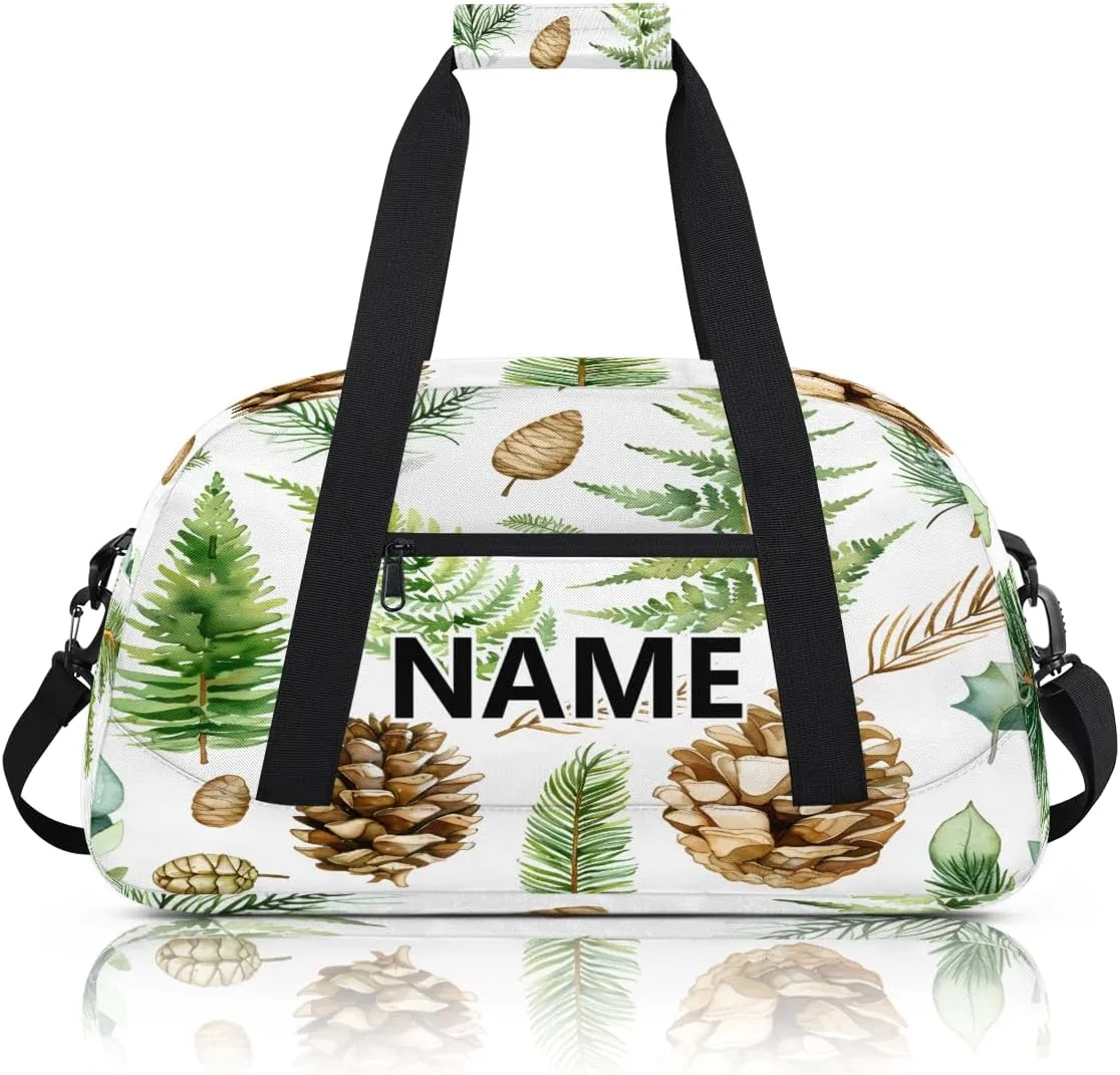 Leaves Custom Small Gym Bag 18 inch for Women Men Personalized Green Leaves and Fern Pattern Carry On Overnight Weekender Bag for Travel Work Dance Sport