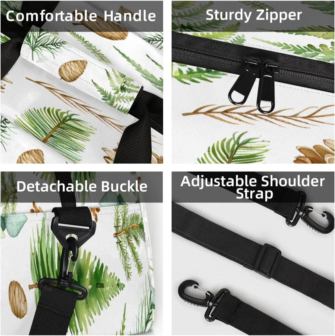Leaves Custom Small Gym Bag 18 inch for Women Men Personalized Green Leaves and Fern Pattern Carry On Overnight Weekender Bag for Travel Work Dance Sport