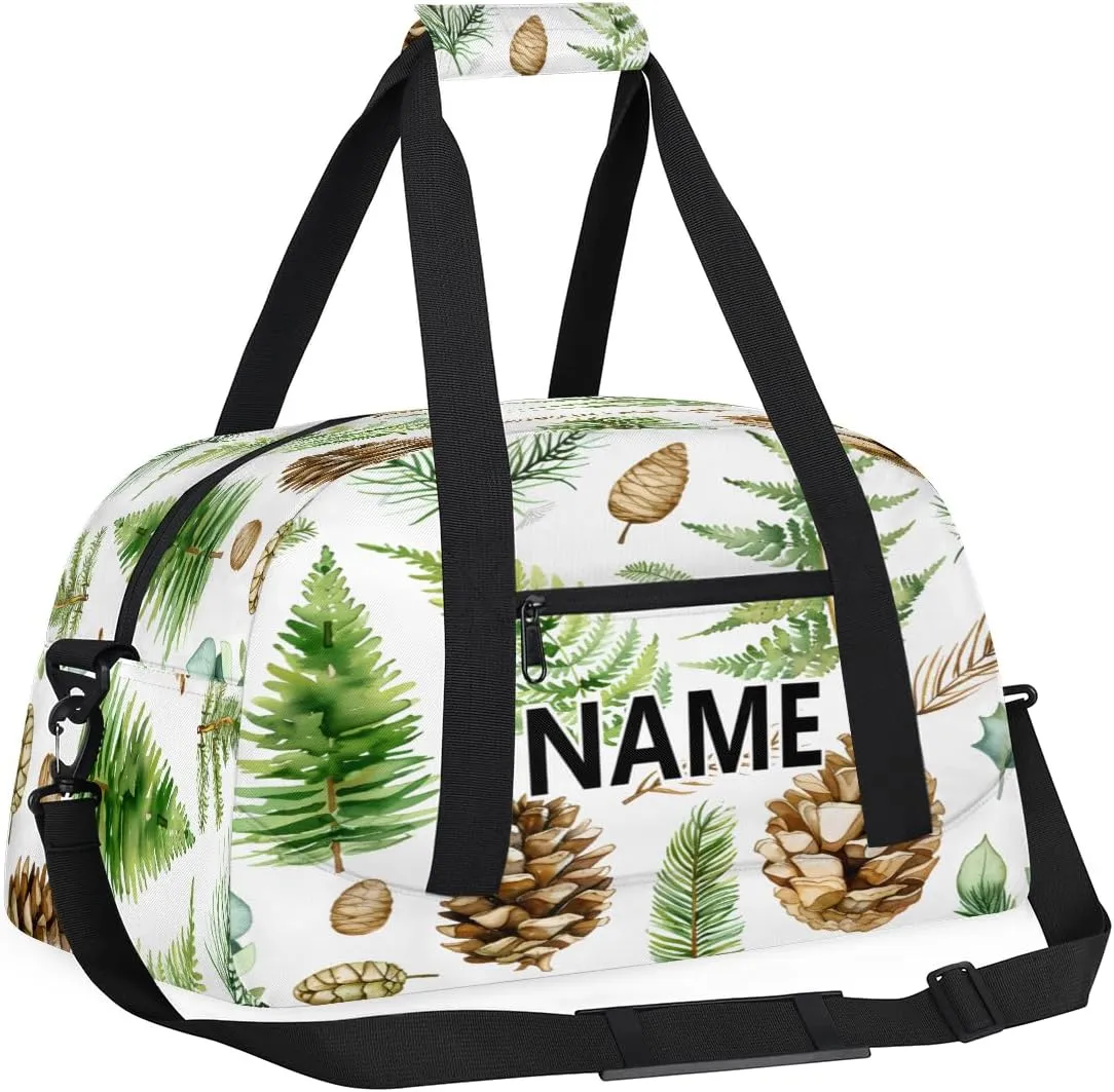 Leaves Custom Small Gym Bag 18 inch for Women Men Personalized Green Leaves and Fern Pattern Carry On Overnight Weekender Bag for Travel Work Dance Sport