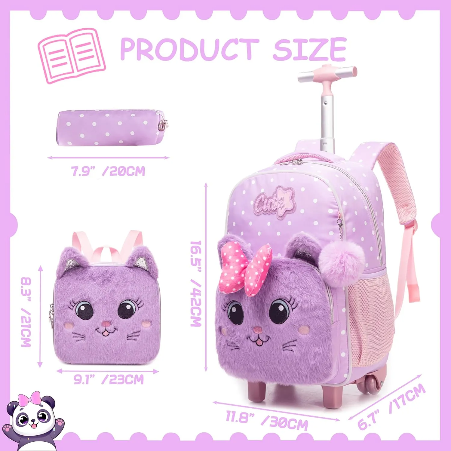 Led Rolling Backpack for Kids Backpacks for Girls with Wheels Cute Kawaii Shoolbag with Strip Lights Led for Girl School Bookbag for Elementary Students