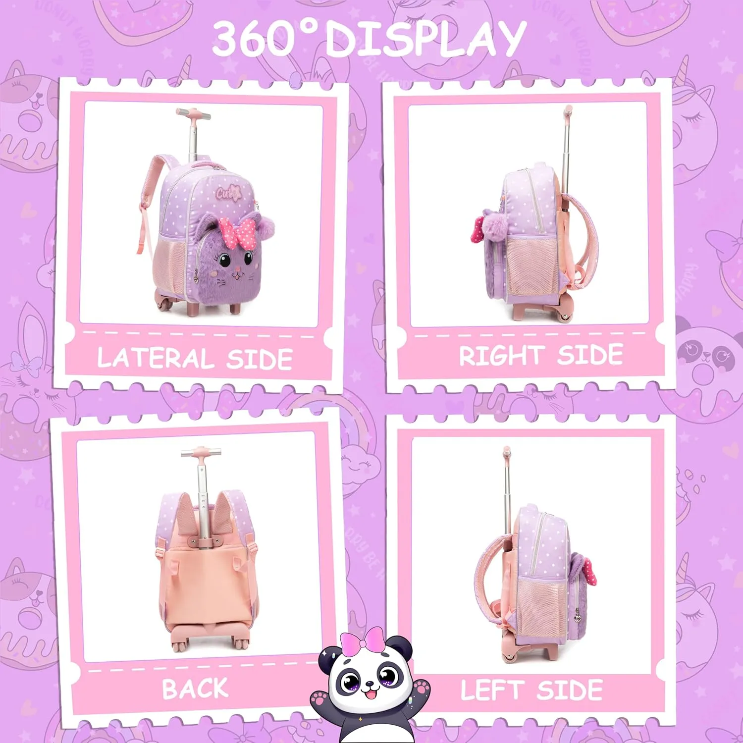 Led Rolling Backpack for Kids Backpacks for Girls with Wheels Cute Kawaii Shoolbag with Strip Lights Led for Girl School Bookbag for Elementary Students