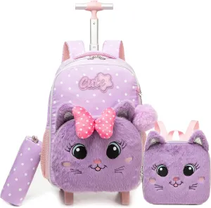 Led Rolling Backpack for Kids Backpacks for Girls with Wheels Cute Kawaii Shoolbag with Strip Lights Led for Girl School Bookbag for Elementary Students