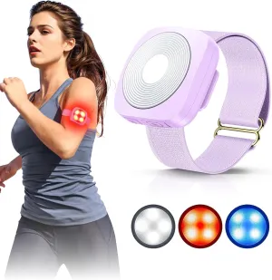 LED Safety Light, Clip on Strobe Running Lights for Runners, Rechargeable Running Light with 3 Adjustable Bands, High Visibility Reflective Running Gear for Hiking Running Bike Walking, 130dB, Purple