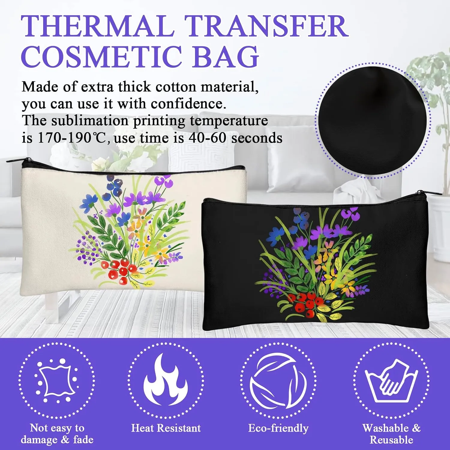 Legigo Blank DIY Craft Canvas Pencil Case - Makeup Pouch, Multi-Purpose Travel Toiletry Zipper Bag, Bulk Cosmetic Bags 8.3 5 Inch