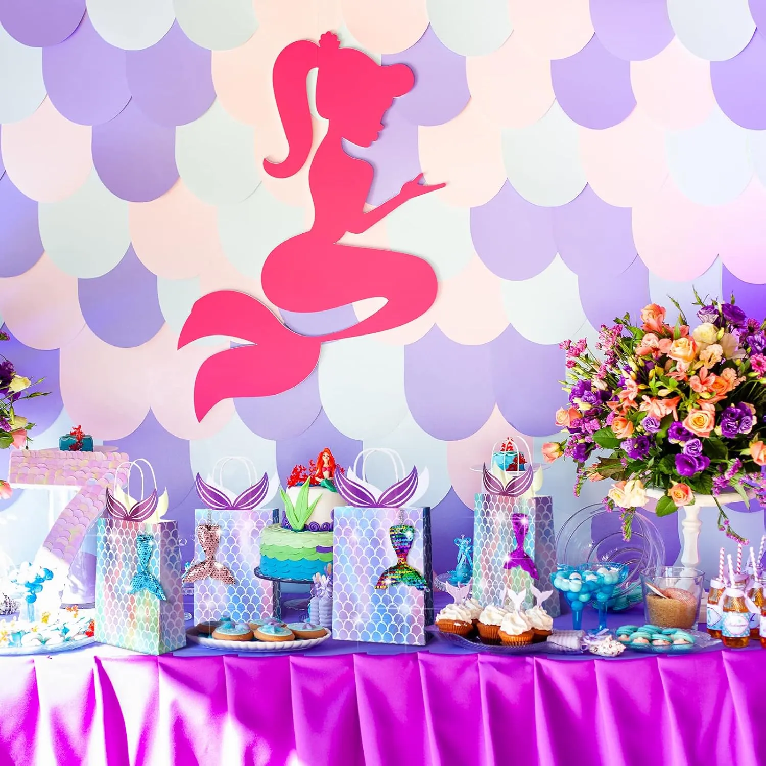 Leinuosen 32-Piece Mermaid Party Favors Set - 16 Packs Mermaid Tail Gift Bags & Keychains