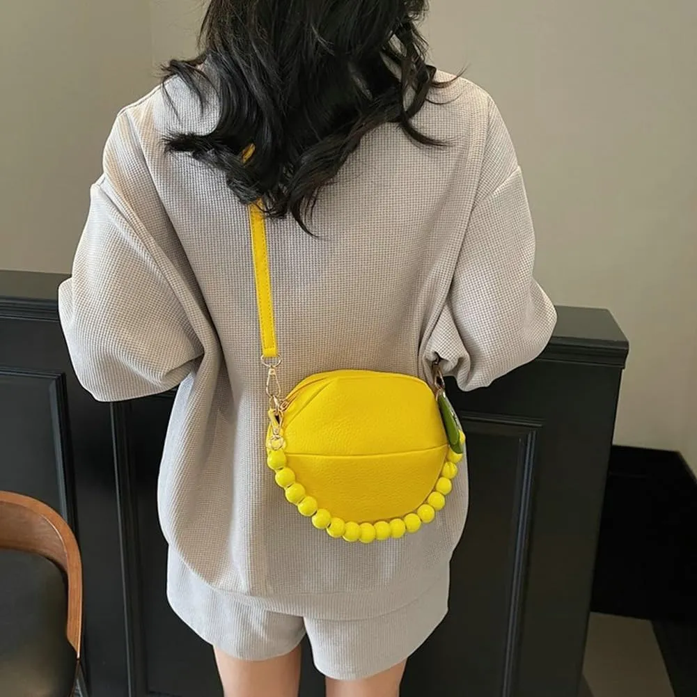 Lemon Peach Fruit Shaped Round Cute Crossbody Bags for Women Pu Leather Satchel Clutch Purse Novelty Shoulder Bag 2025