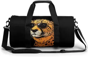 Leopard Cheetah Wearing Glasses Funny Gym Bag Travel Tote Bag Duffel Bag for Men Women Weekender Sports Vacation