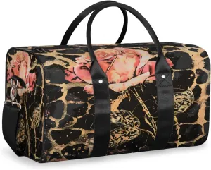 Leopard Print Rose Flower Travel Duffle Bag, Sports Gym Bags for Women Men, Carry On Weekender Overnight Workout Airplane Trips Bag