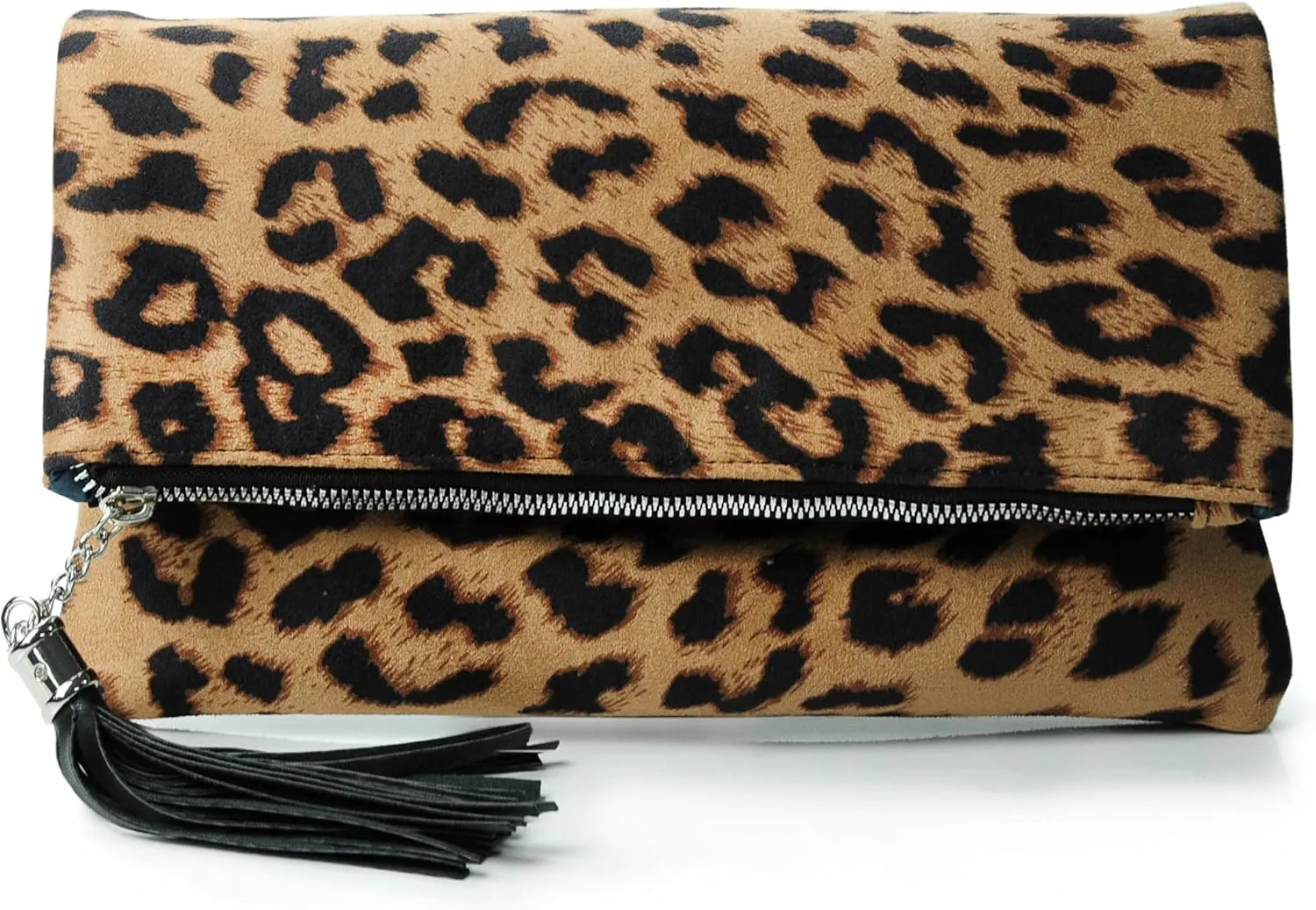 Leopard Zipper Foldover Clutch Envelope Purse Women Cross body Bag with Chain Strap (Leopard) Medium