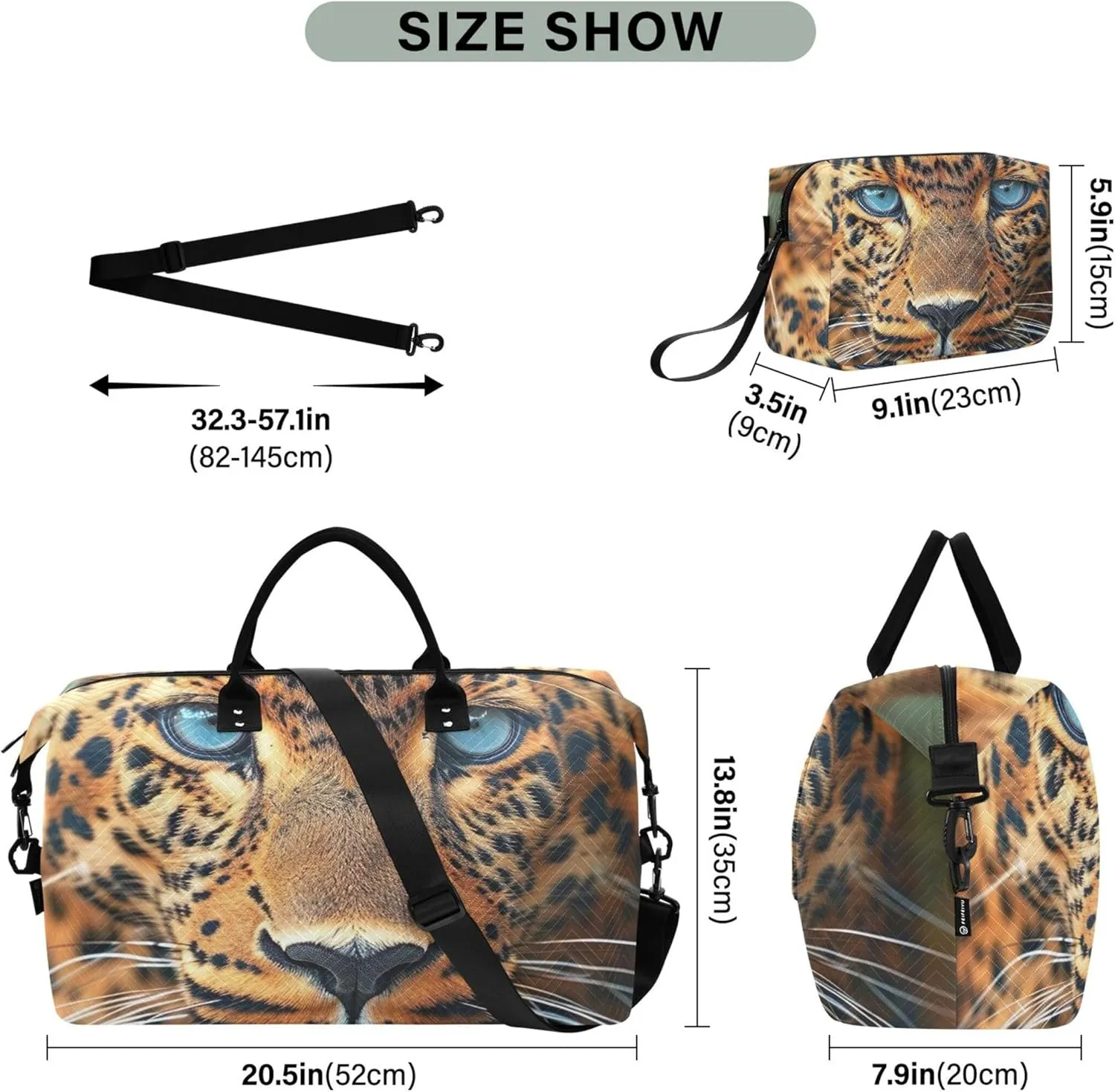 Leoparde Duffle Travel Bag Cosmetic Pouch Set of 2, Flower Women Gym Duffle Bag Duffle Carry on Bag