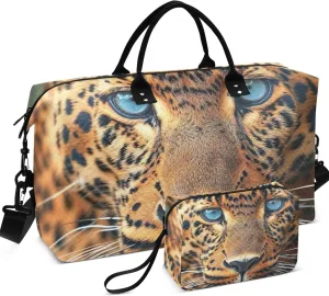 Leoparde Duffle Travel Bag Cosmetic Pouch Set of 2, Flower Women Gym Duffle Bag Duffle Carry on Bag