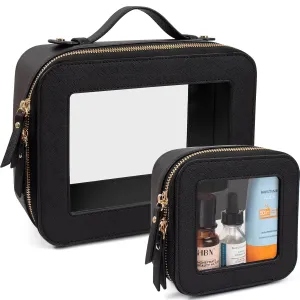 LETGO Clear Makeup Bags Set - TSA Approved Toiletry Bag with Handle Large Opening, Clear Toiletry Bags Case Pouch for Traveling Travel Car Orangizer Storage Essentials (Mini Large Black)