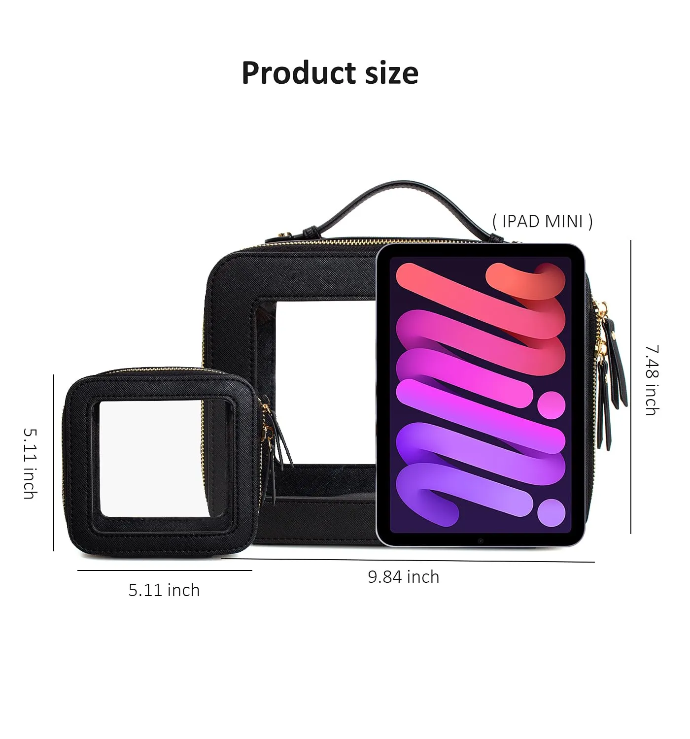 LETGO Clear Makeup Bags Set - TSA Approved Toiletry Bag with Handle Large Opening, Clear Toiletry Bags Case Pouch for Traveling Travel Car Orangizer Storage Essentials (Mini Large Black)