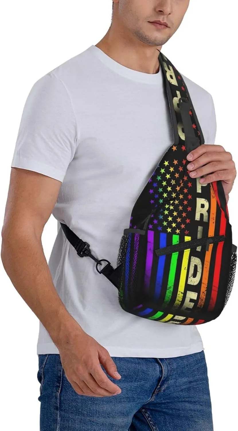 LGBT Gay Pride Sling Backpack,Fashion Shoulder Bags Adjustable Crossbody Chest Bag Travel Hiking Daypack