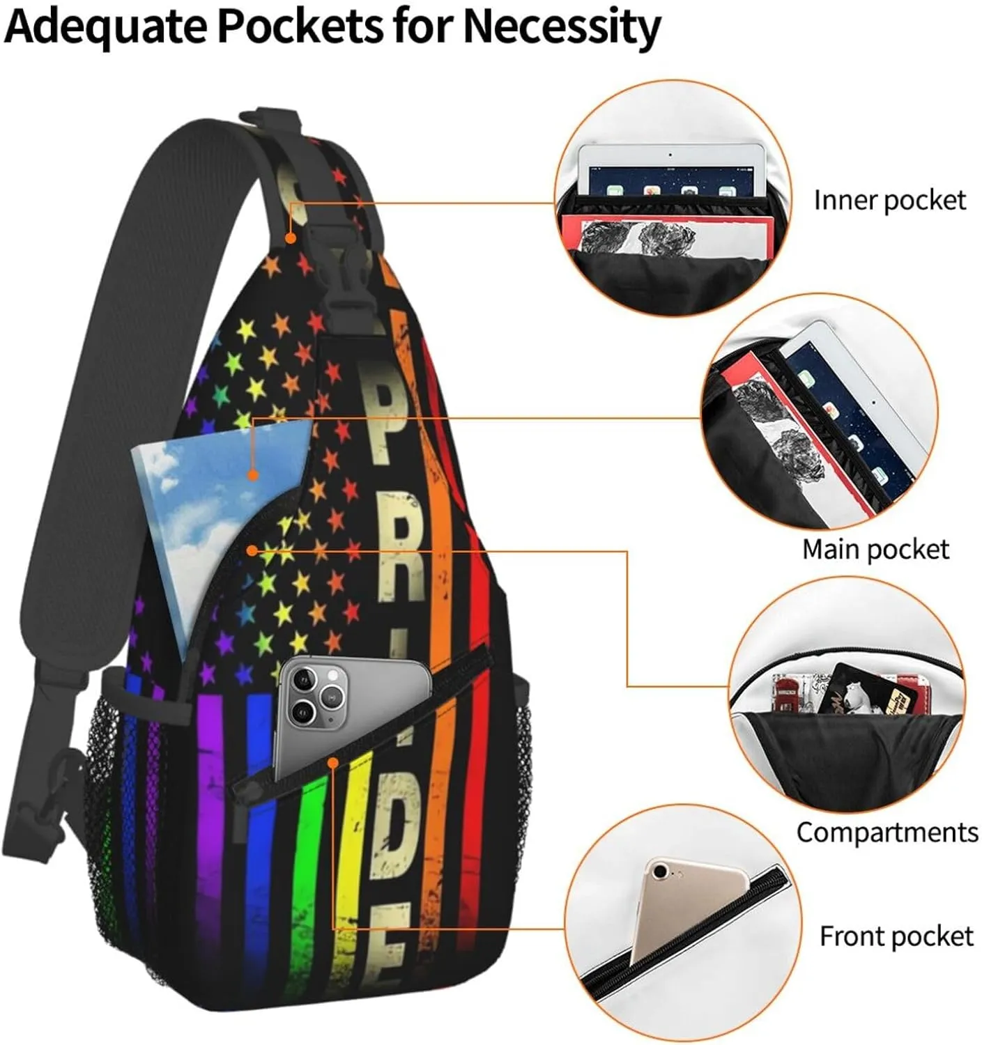 LGBT Gay Pride Sling Backpack,Fashion Shoulder Bags Adjustable Crossbody Chest Bag Travel Hiking Daypack