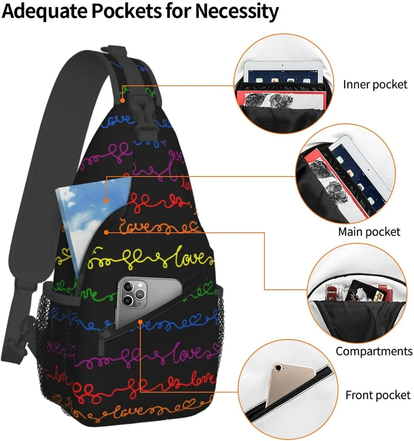 LGBT Gay Pride Sling Backpack,Fashion Shoulder Bags Adjustable Crossbody Chest Bag Travel Hiking Daypack