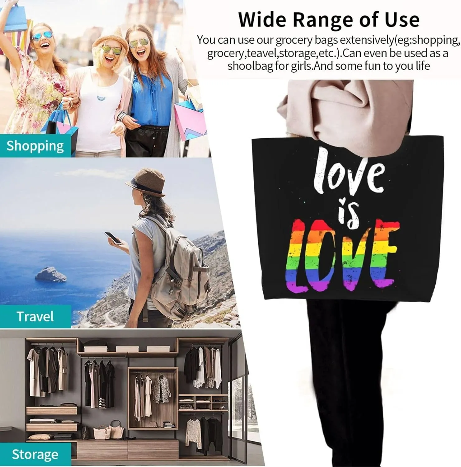 LGBT Pride Rainbow Gay pride day Women's Tote Bag Large Capacity Single Shoulder Bags Handbag for Shopping Work