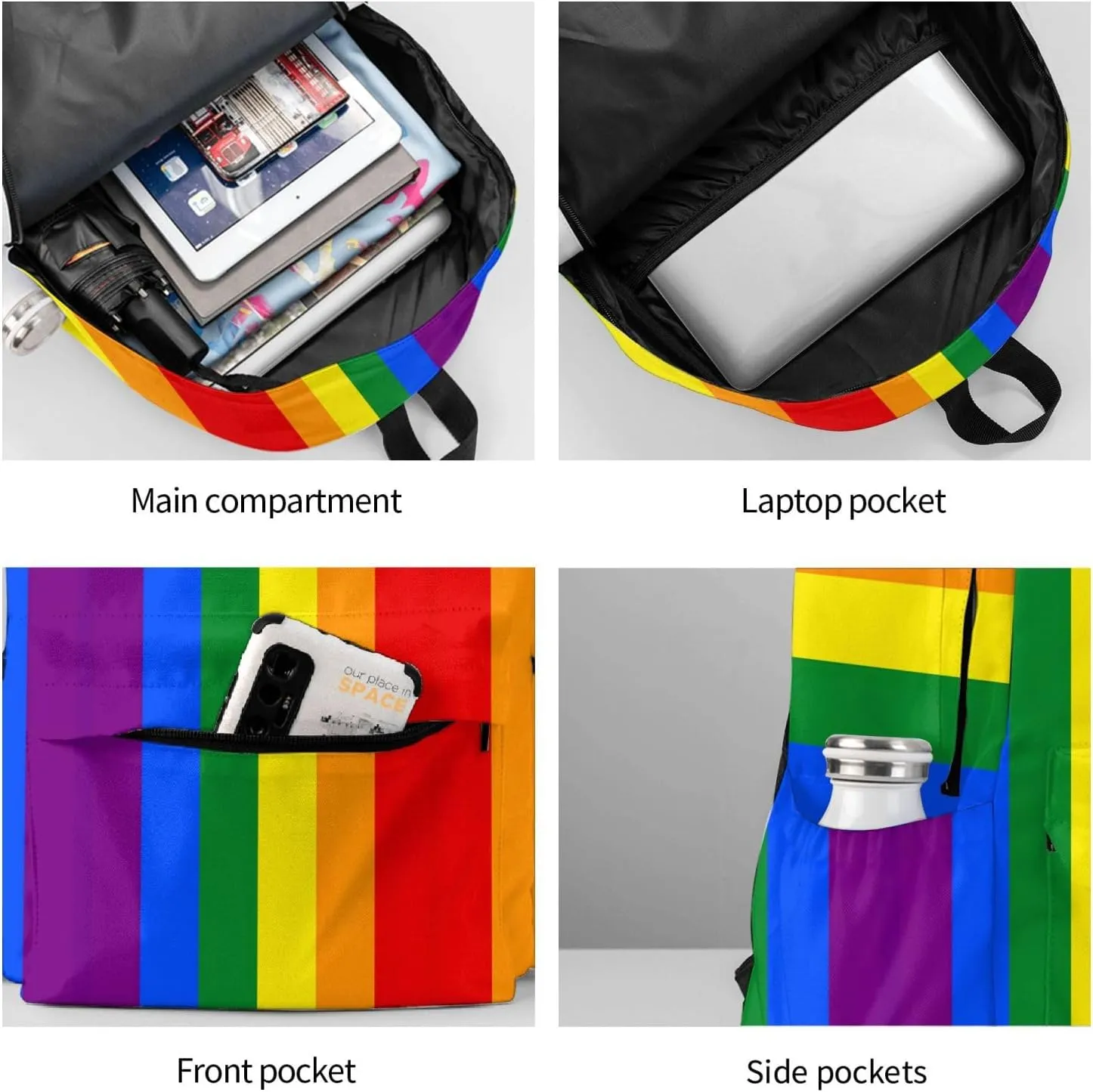 LGBT Rainbow Gay Pride Flag 17 Inch Casual Backpack Laptop Backpacks Travel Back Pack Large Camping Rucksack Hiking Daypack Lightweight Double Shoulder Bag