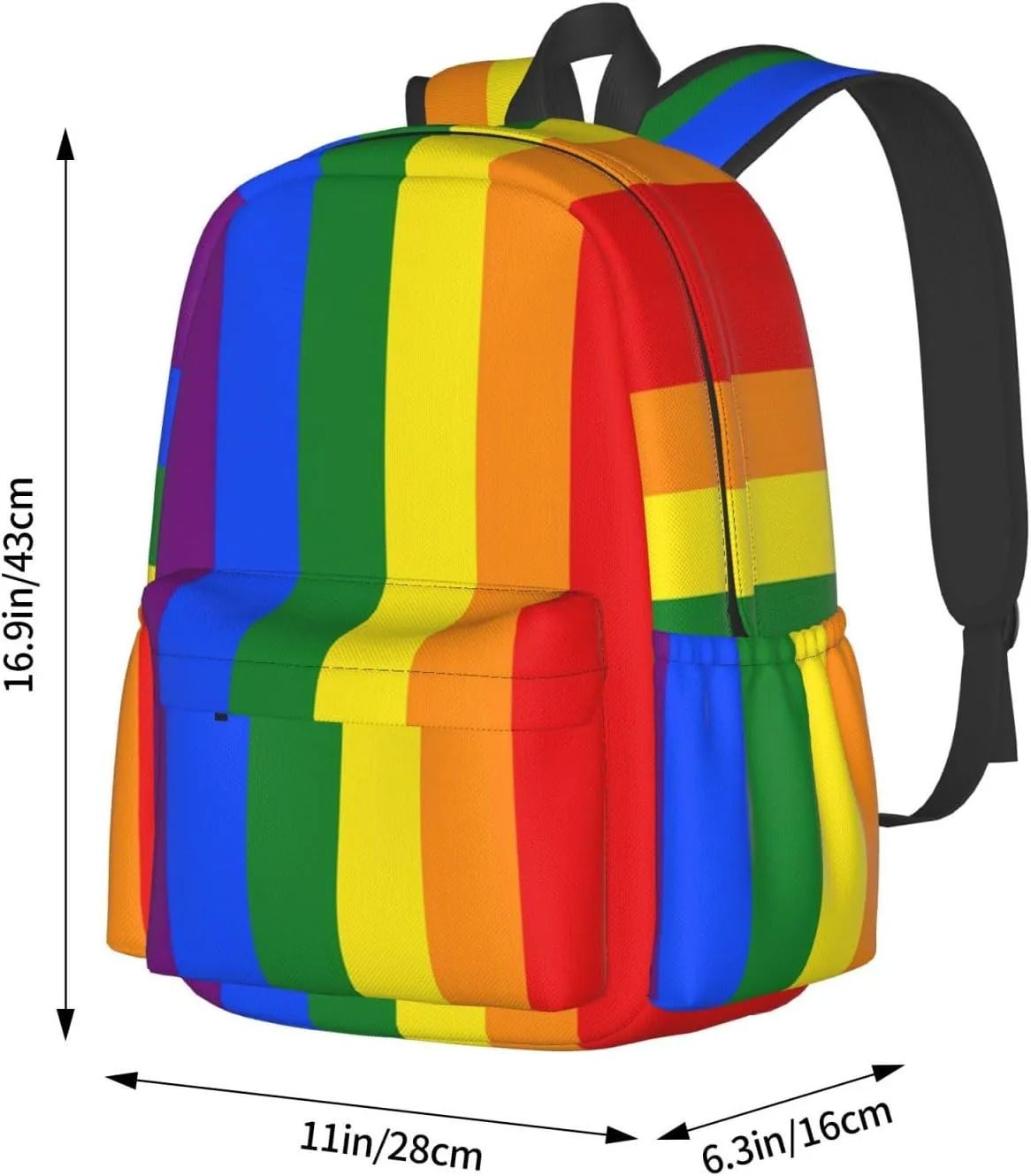 LGBT Rainbow Gay Pride Flag 17 Inch Casual Backpack Laptop Backpacks Travel Back Pack Large Camping Rucksack Hiking Daypack Lightweight Double Shoulder Bag