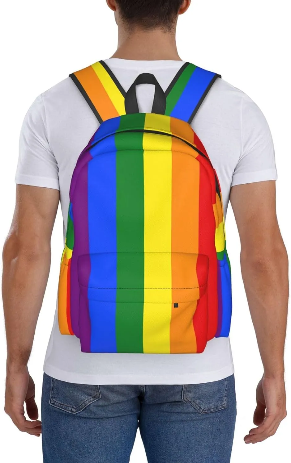 LGBT Rainbow Gay Pride Flag 17 Inch Casual Backpack Laptop Backpacks Travel Back Pack Large Camping Rucksack Hiking Daypack Lightweight Double Shoulder Bag