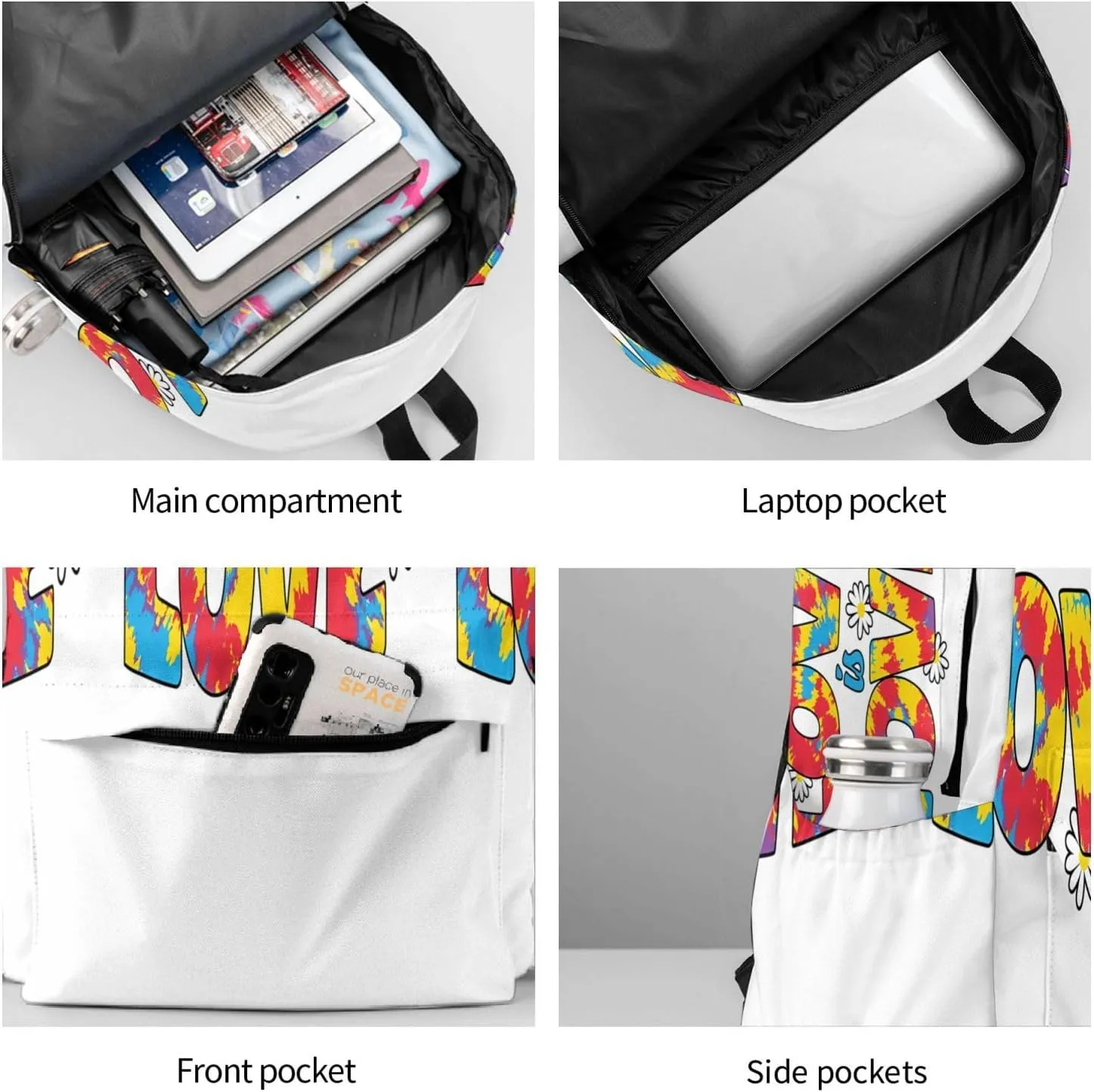 LGBT Rainbow Gay Pride Love Is Love Tie-dye 17 Inch Casual Backpack Laptop Backpacks Travel Back Pack Large Camping Rucksack Hiking Daypack Lightweight Double Shoulder Bag