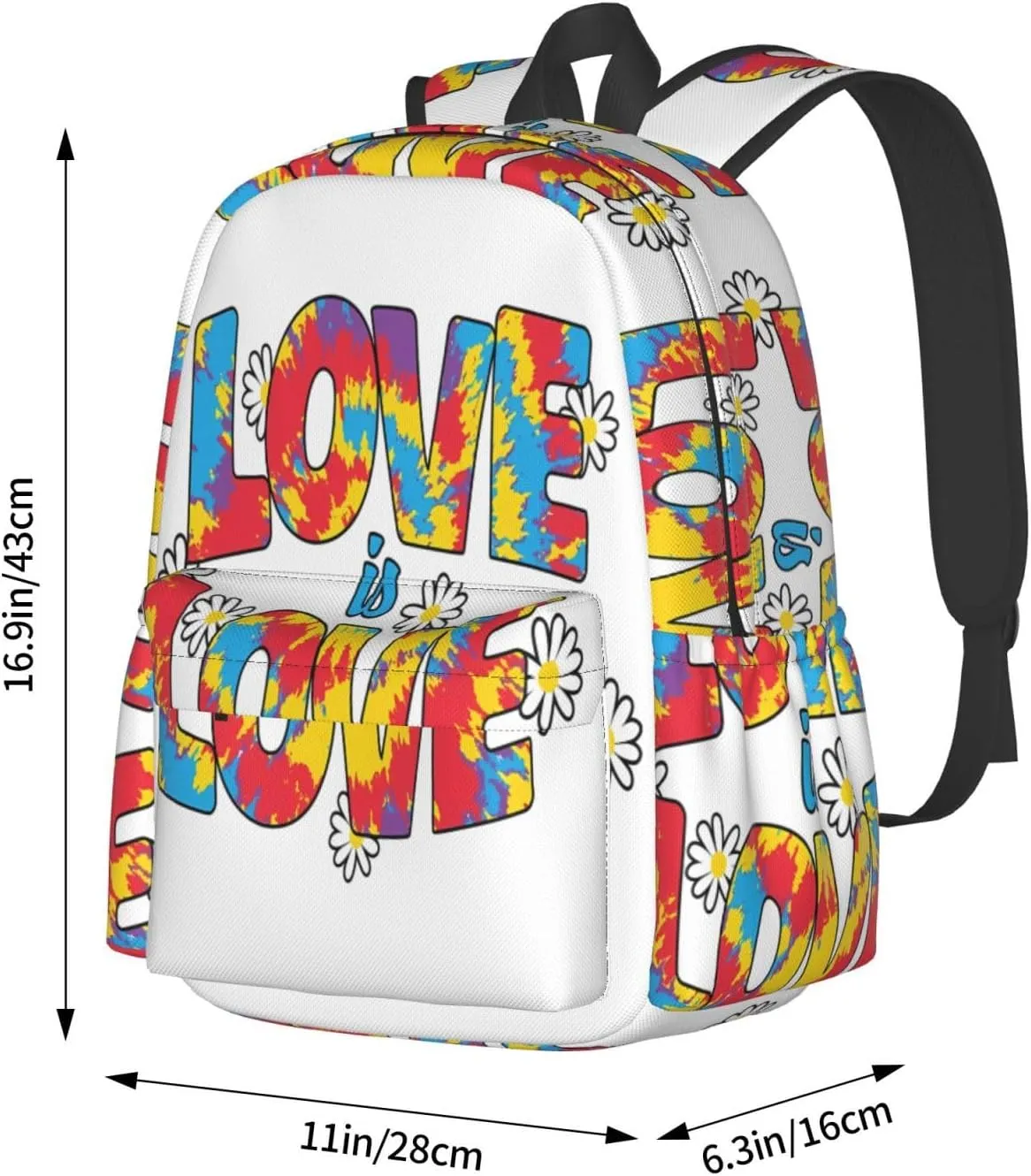 LGBT Rainbow Gay Pride Love Is Love Tie-dye 17 Inch Casual Backpack Laptop Backpacks Travel Back Pack Large Camping Rucksack Hiking Daypack Lightweight Double Shoulder Bag