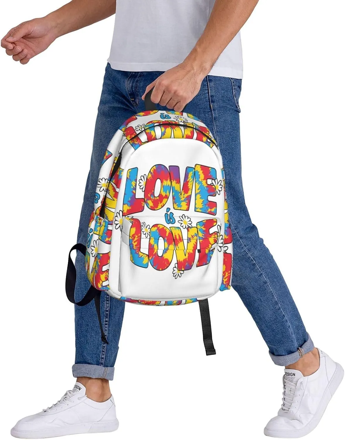 LGBT Rainbow Gay Pride Love Is Love Tie-dye 17 Inch Casual Backpack Laptop Backpacks Travel Back Pack Large Camping Rucksack Hiking Daypack Lightweight Double Shoulder Bag