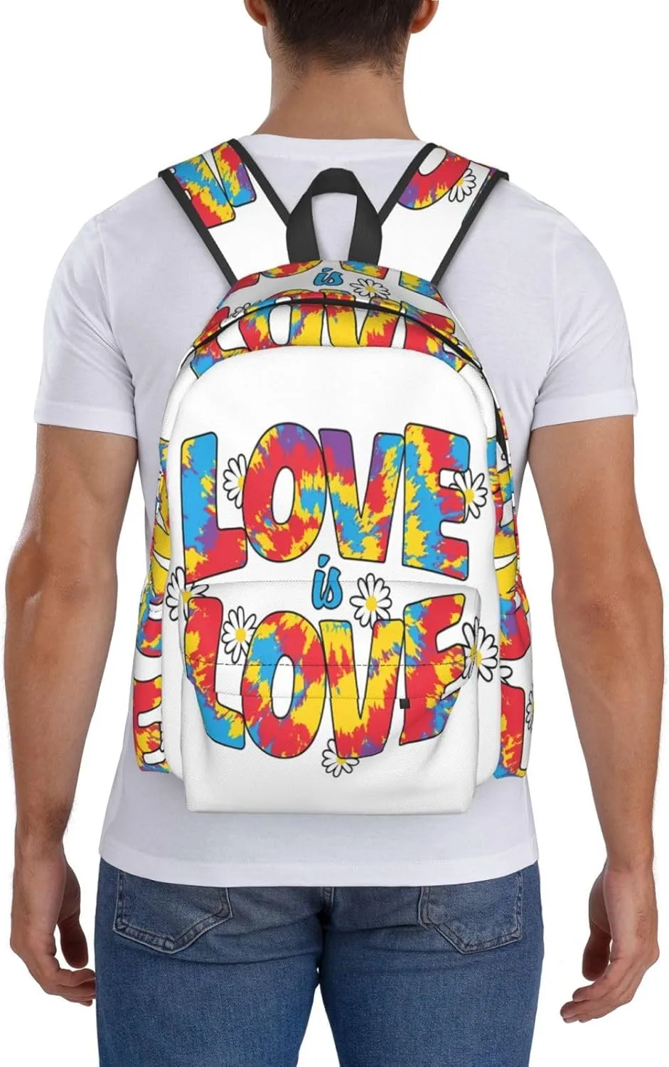 LGBT Rainbow Gay Pride Love Is Love Tie-dye 17 Inch Casual Backpack Laptop Backpacks Travel Back Pack Large Camping Rucksack Hiking Daypack Lightweight Double Shoulder Bag