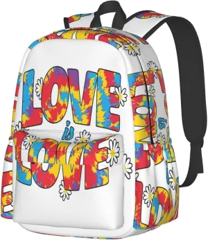 LGBT Rainbow Gay Pride Love Is Love Tie-dye 17 Inch Casual Backpack Laptop Backpacks Travel Back Pack Large Camping Rucksack Hiking Daypack Lightweight Double Shoulder Bag