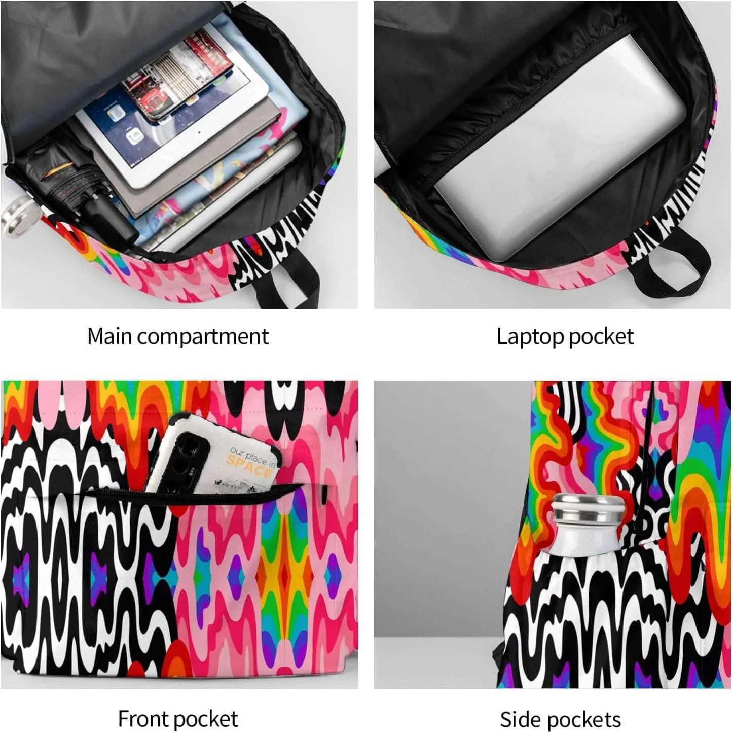 LGBT Rainbow Pride Gay Colorful Graffiti 17 Inch Casual Backpack Laptop Backpacks Travel Back Pack Large Camping Rucksack Hiking Daypack Lightweight Double Shoulder Bag