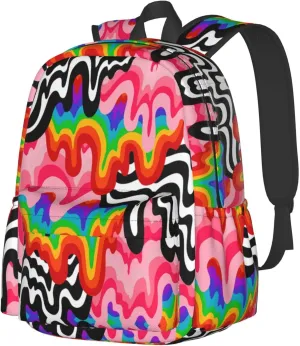 LGBT Rainbow Pride Gay Colorful Graffiti 17 Inch Casual Backpack Laptop Backpacks Travel Back Pack Large Camping Rucksack Hiking Daypack Lightweight Double Shoulder Bag