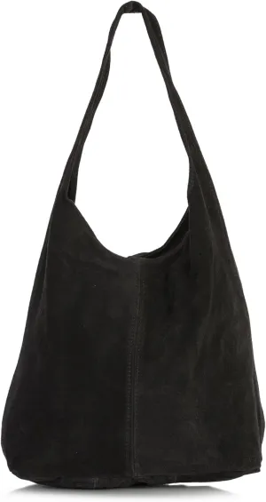 LiaTalia Womens Large Italian Suede Leather Single Shoulder Strap Hobo Slouch Bag with Storage Bag