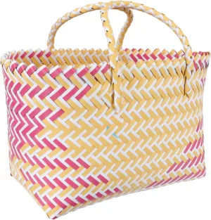 LIFKOME Handknitted Plastic Tote Bag Striped Shopping Bag Large Capacity Zipper Basket Purse