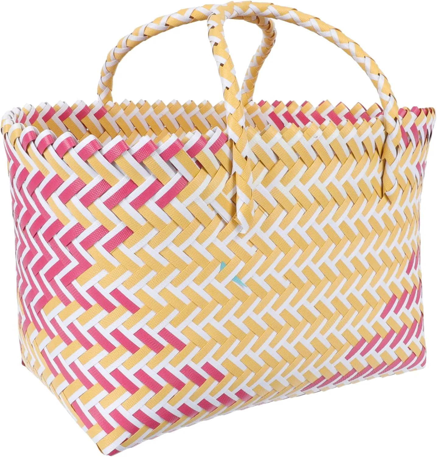 LIFKOME Handknitted Plastic Tote Bag Striped Shopping Bag Large Capacity Zipper Basket Purse