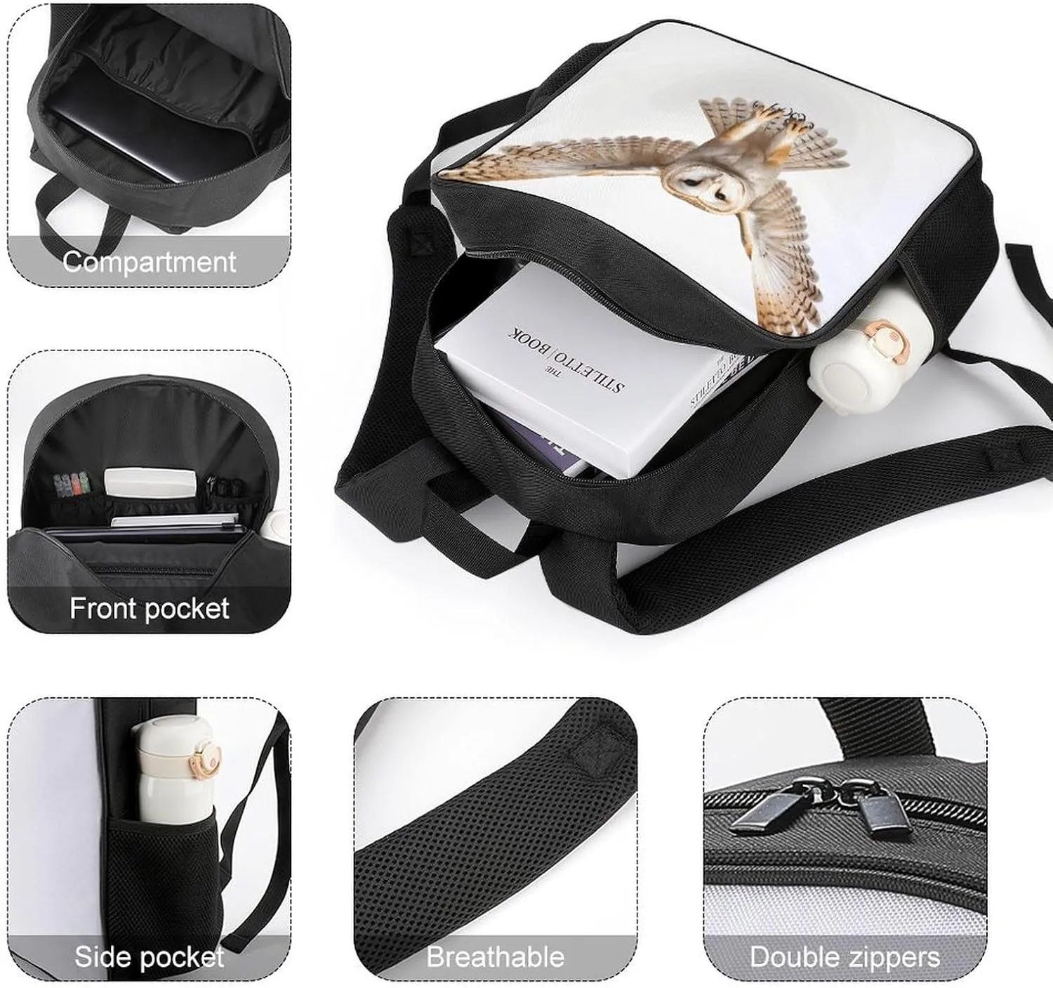 Lightweight Backpacks Cute Travel Bag Durable A Barn Owl Printing Small Travel Backpack For Women & Men