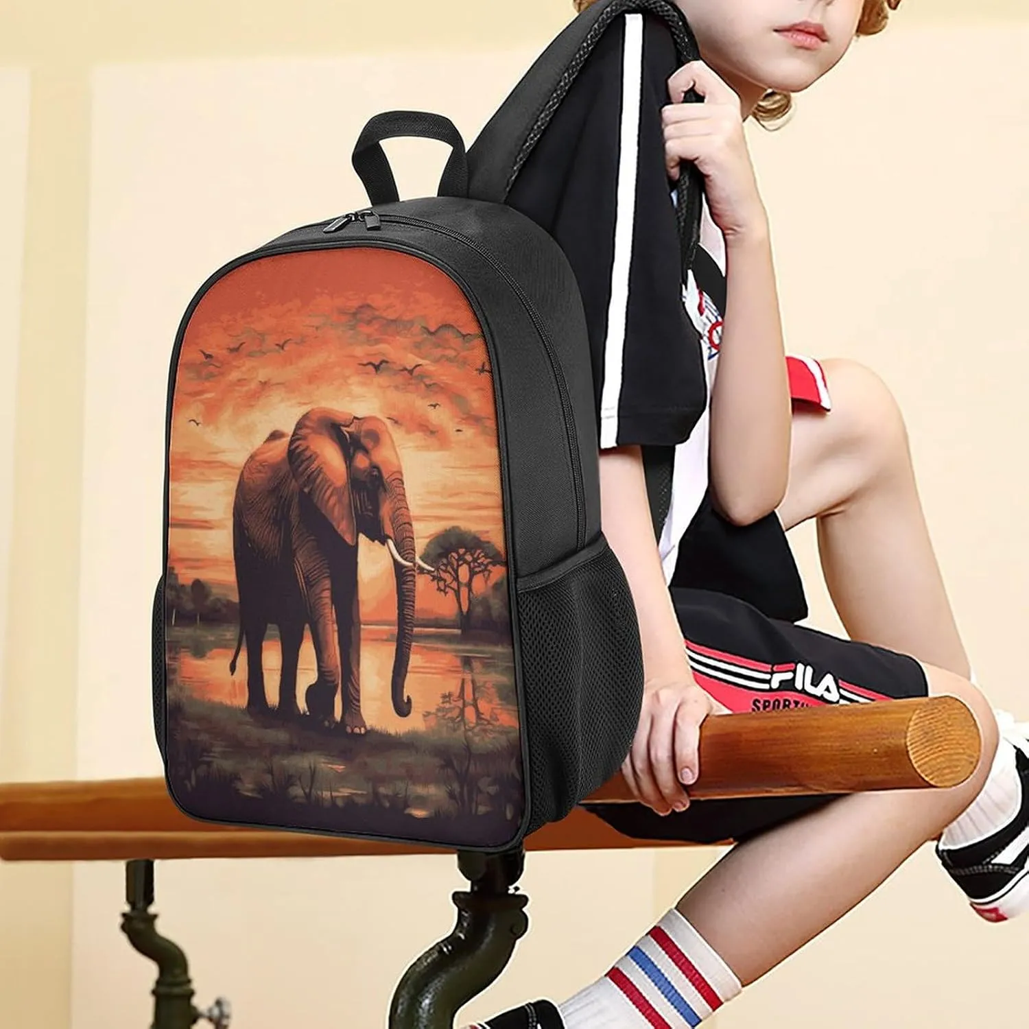 Lightweight Backpacks Cute Travel Bag Durable Sunset Elephant Printing Small Travel Backpack For Women & Men