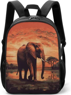 Lightweight Backpacks Cute Travel Bag Durable Sunset Elephant Printing Small Travel Backpack For Women & Men
