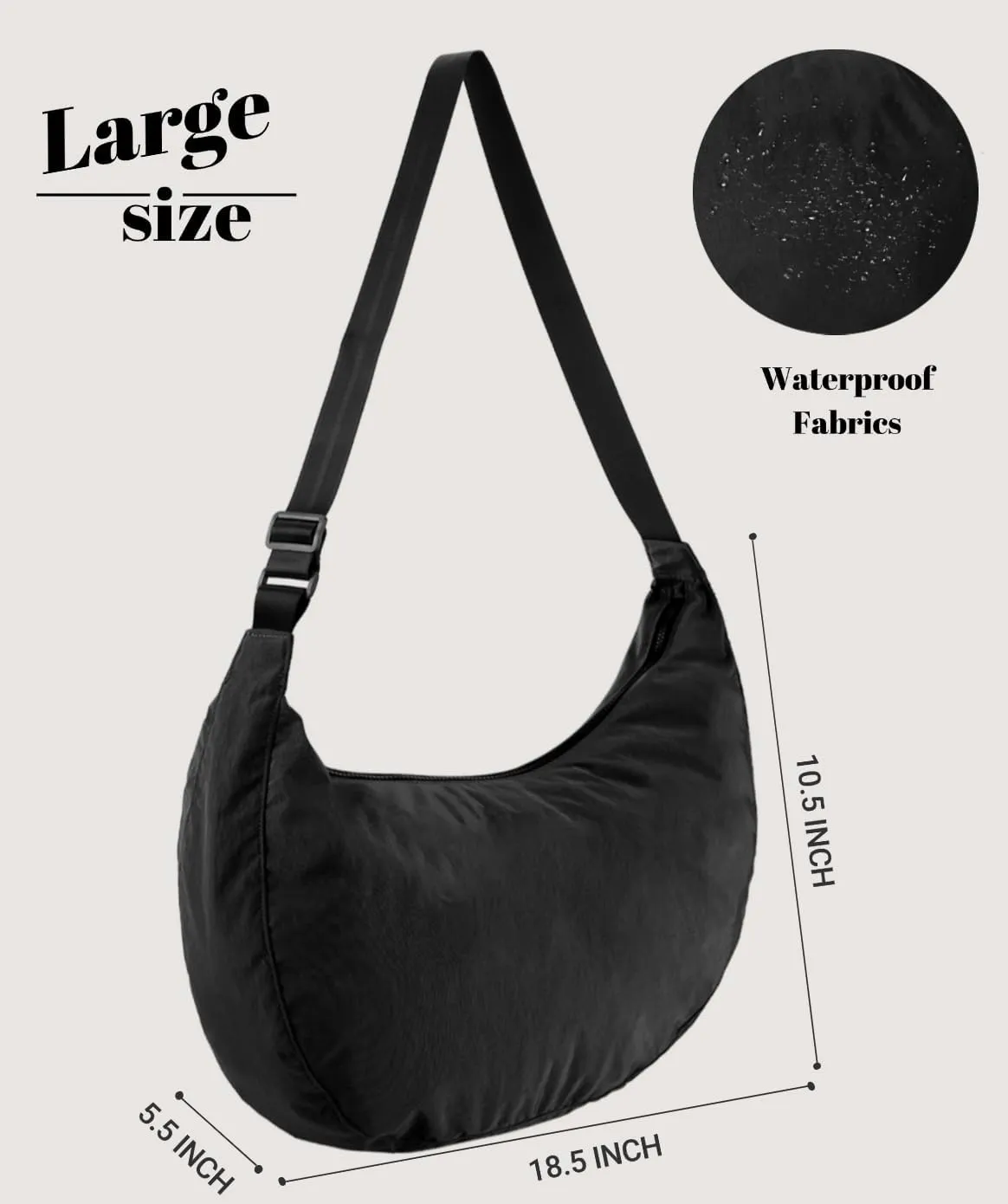 Lightweight Nylon Crescent Crossbody Bag for Women Adjustable Strap Water-Resistant Everyday Purse