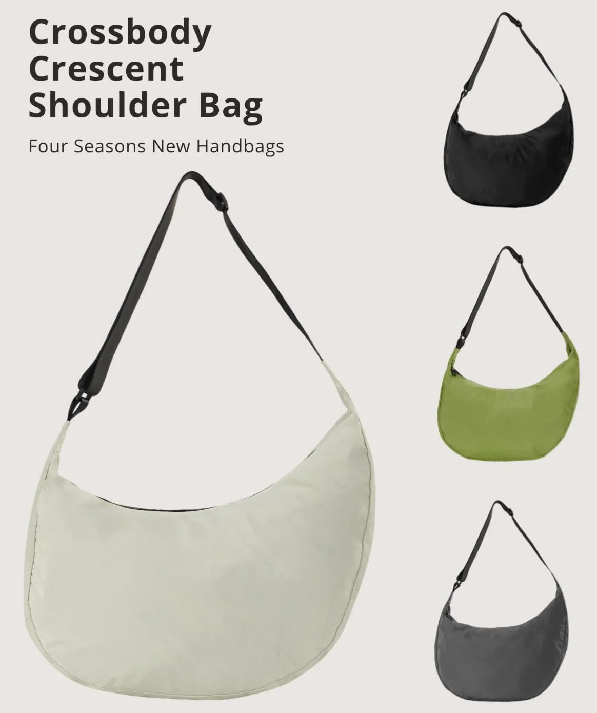 Lightweight Nylon Crescent Crossbody Bag for Women Adjustable Strap Water-Resistant Everyday Purse