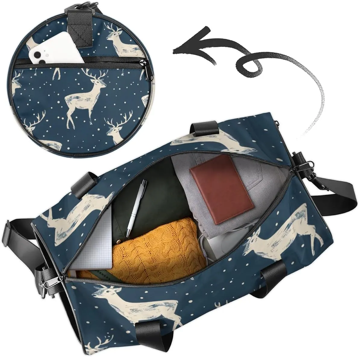 Lightweight Travel Duffle Bag Christmas Elk Gym Bag for Women Men Stylish Small Duffle Bag for Fitness Yoga Travel Overnight Sport