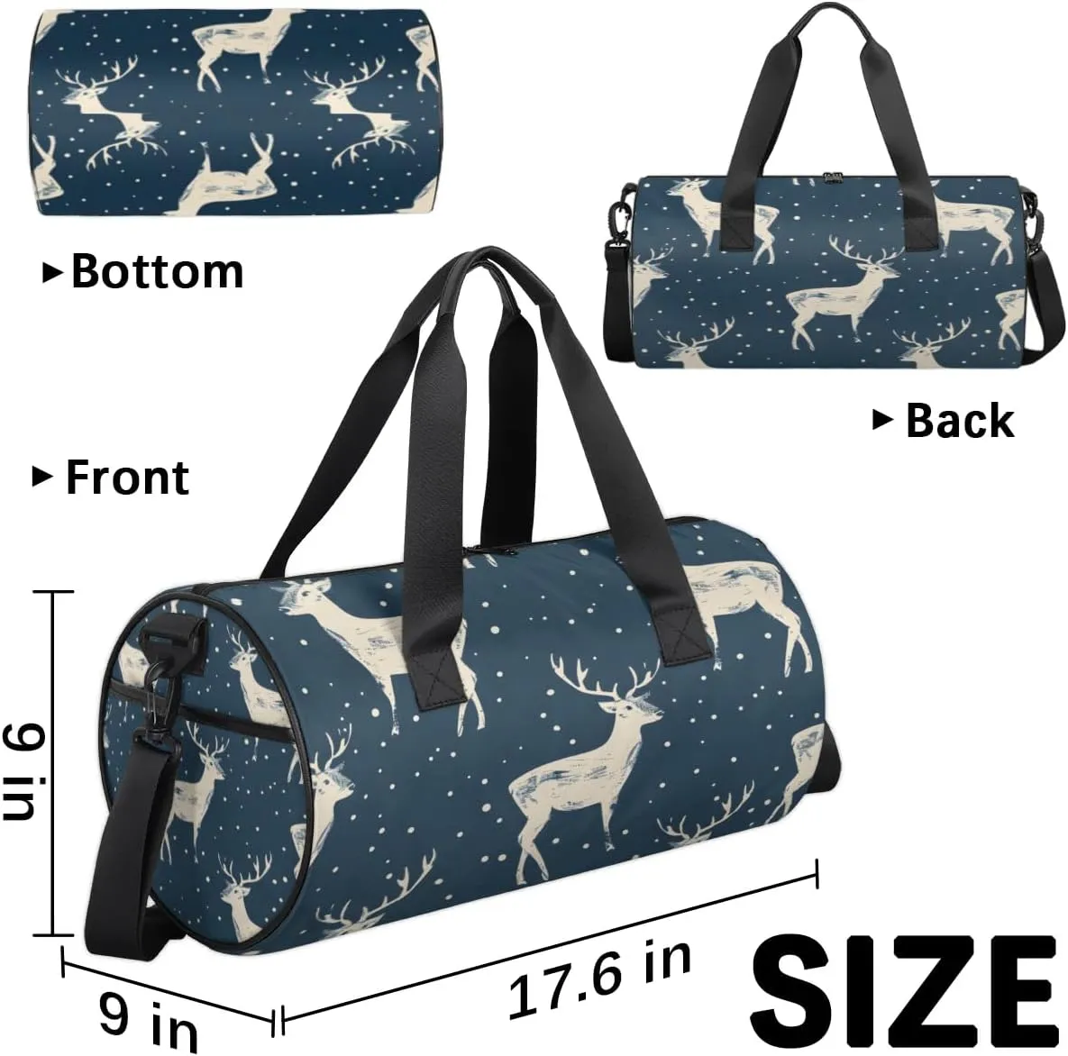 Lightweight Travel Duffle Bag Christmas Elk Gym Bag for Women Men Stylish Small Duffle Bag for Fitness Yoga Travel Overnight Sport