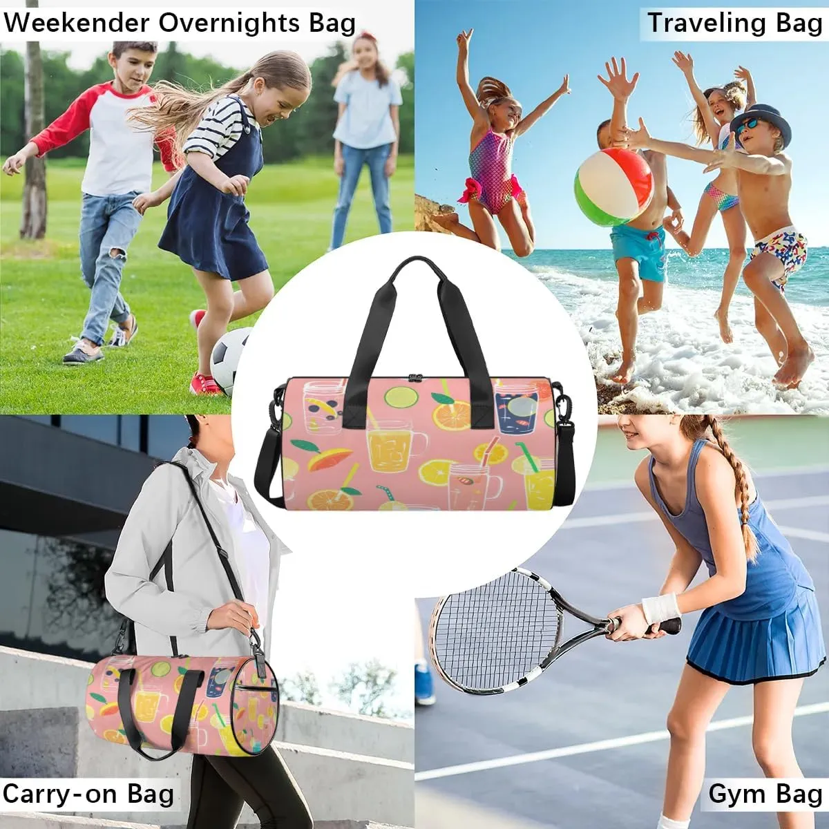 Lightweight Travel Duffle Bag Lemons Drink Gym Bag for Women Men Stylish Small Duffle Bag for Fitness Yoga Travel Overnight Sport