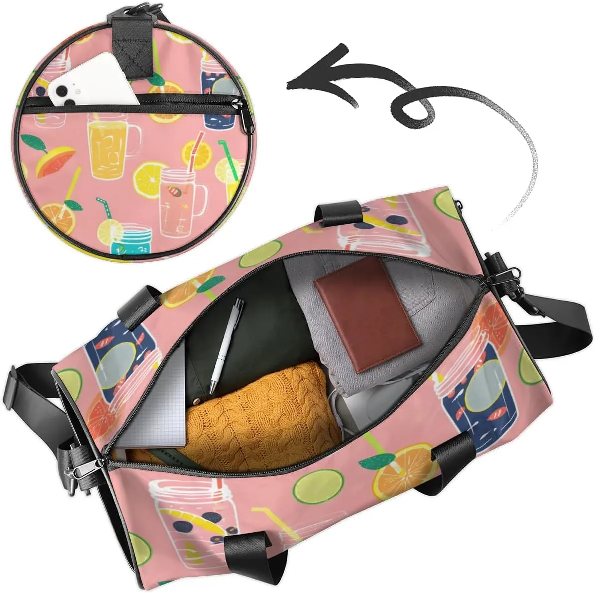 Lightweight Travel Duffle Bag Lemons Drink Gym Bag for Women Men Stylish Small Duffle Bag for Fitness Yoga Travel Overnight Sport