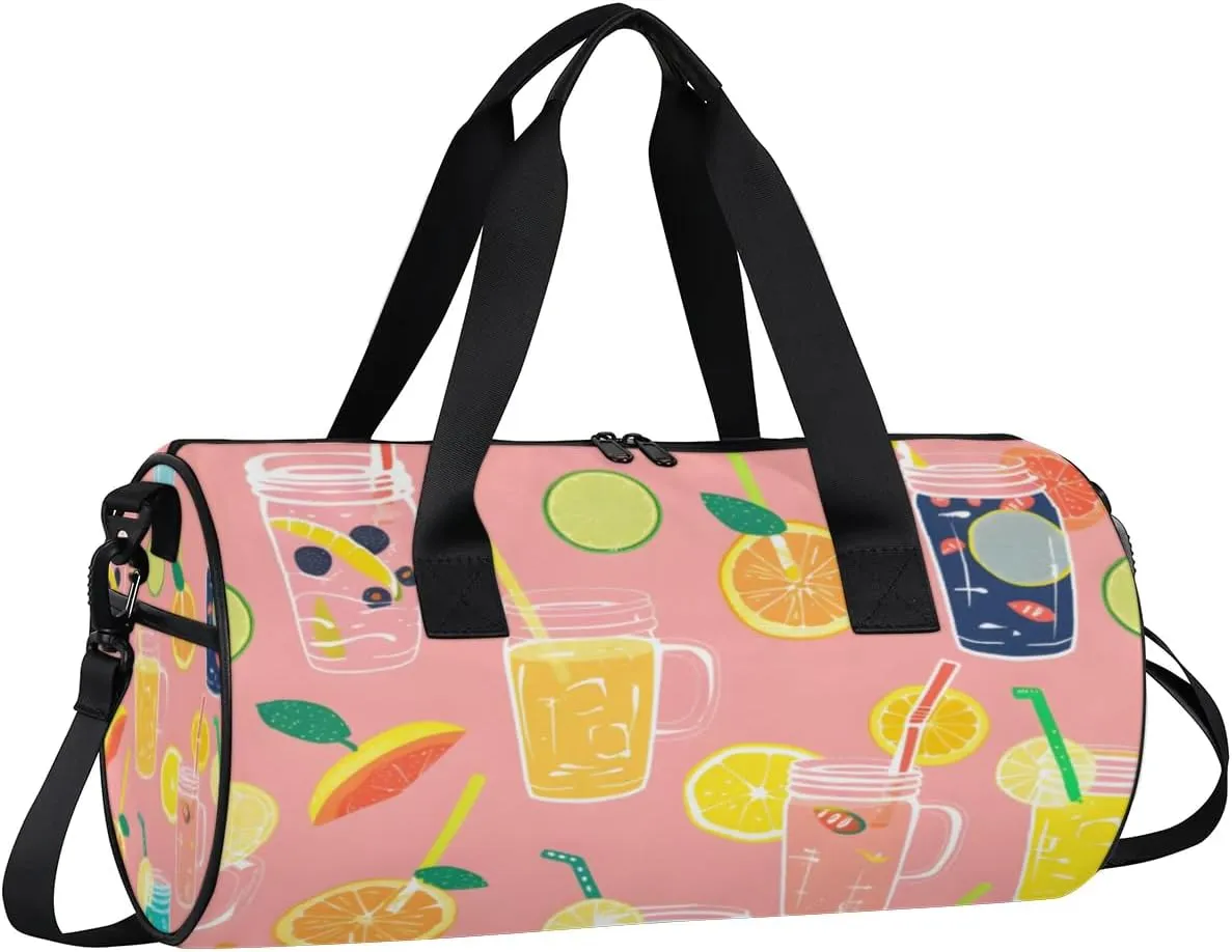 Lightweight Travel Duffle Bag Lemons Drink Gym Bag for Women Men Stylish Small Duffle Bag for Fitness Yoga Travel Overnight Sport
