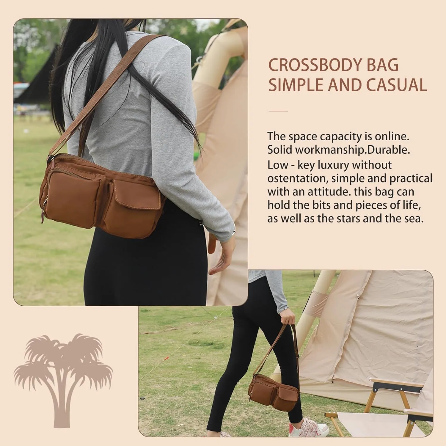Lightweight Waterproof Sports Crossbody Bag, Travel Purses Anti Theft Crossbody,Small Crossbody Bags for Women, Hiking Fanny Pack for Women,Cross Body Bag,Fanny Packs (Brown)