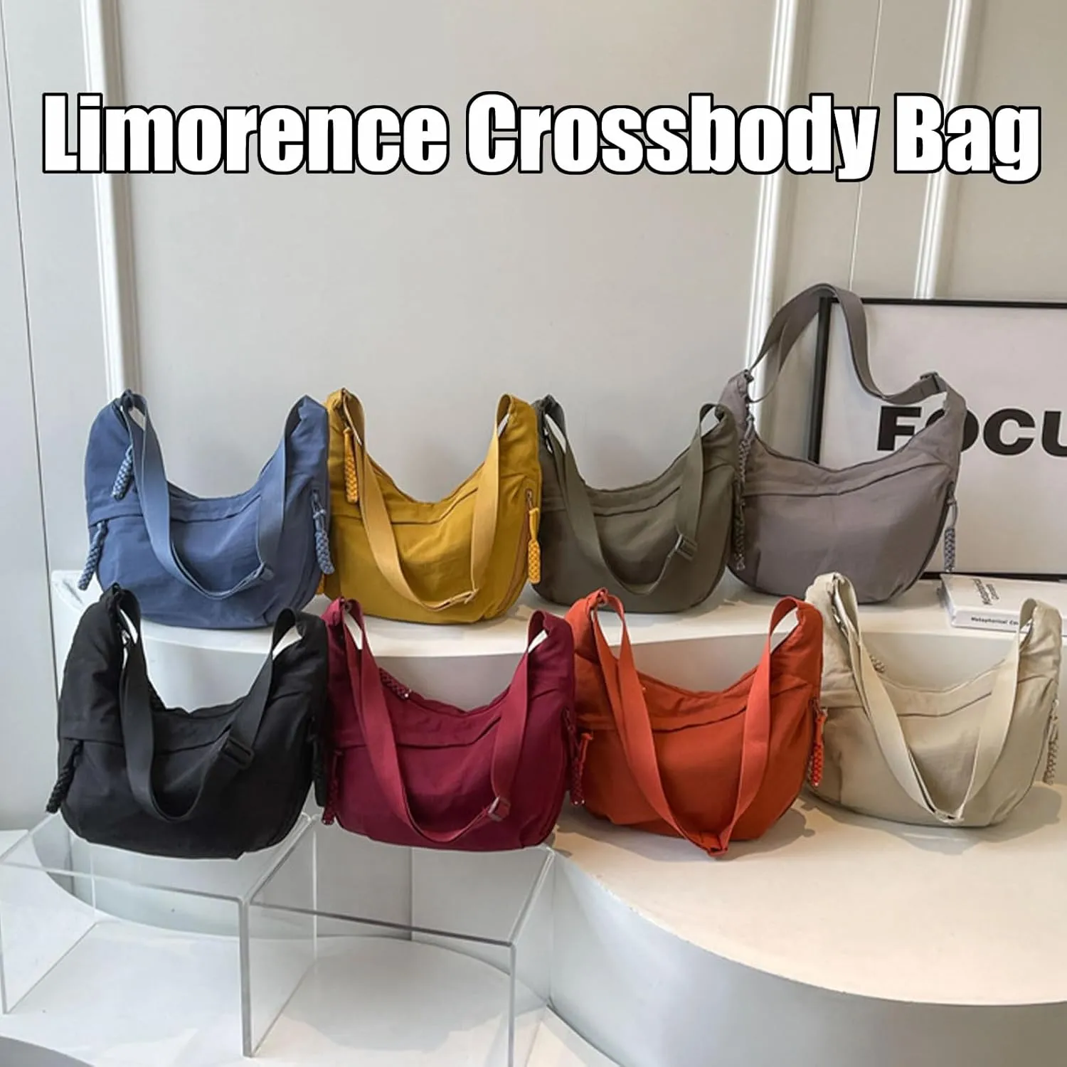 Limorence Crossbody Bag, Women'S Fashion Plain Color Nylon Crossbody Bag, Small Sling Crescent Cross Body Tote Bag