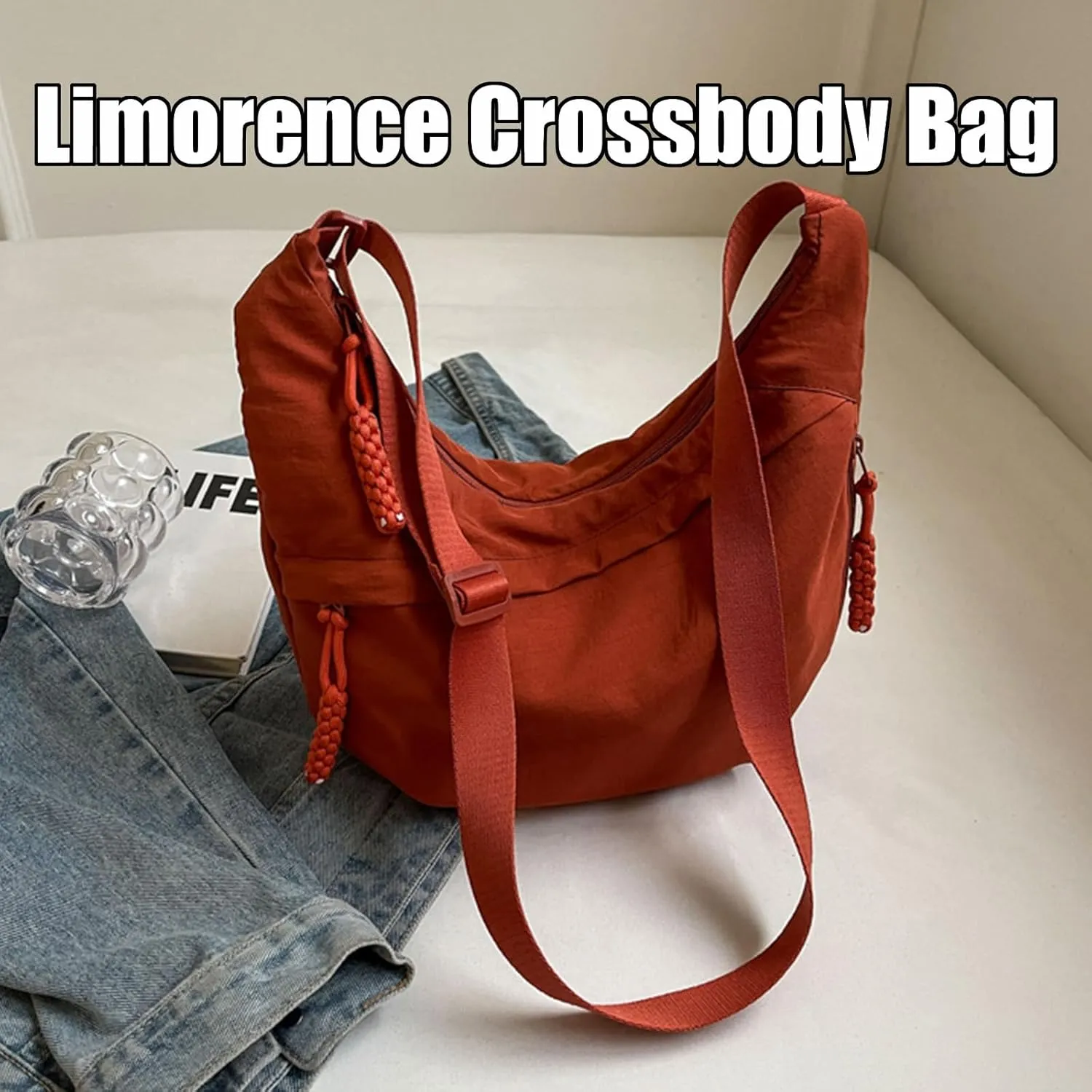 Limorence Crossbody Bag, Women'S Fashion Plain Color Nylon Crossbody Bag, Small Sling Crescent Cross Body Tote Bag