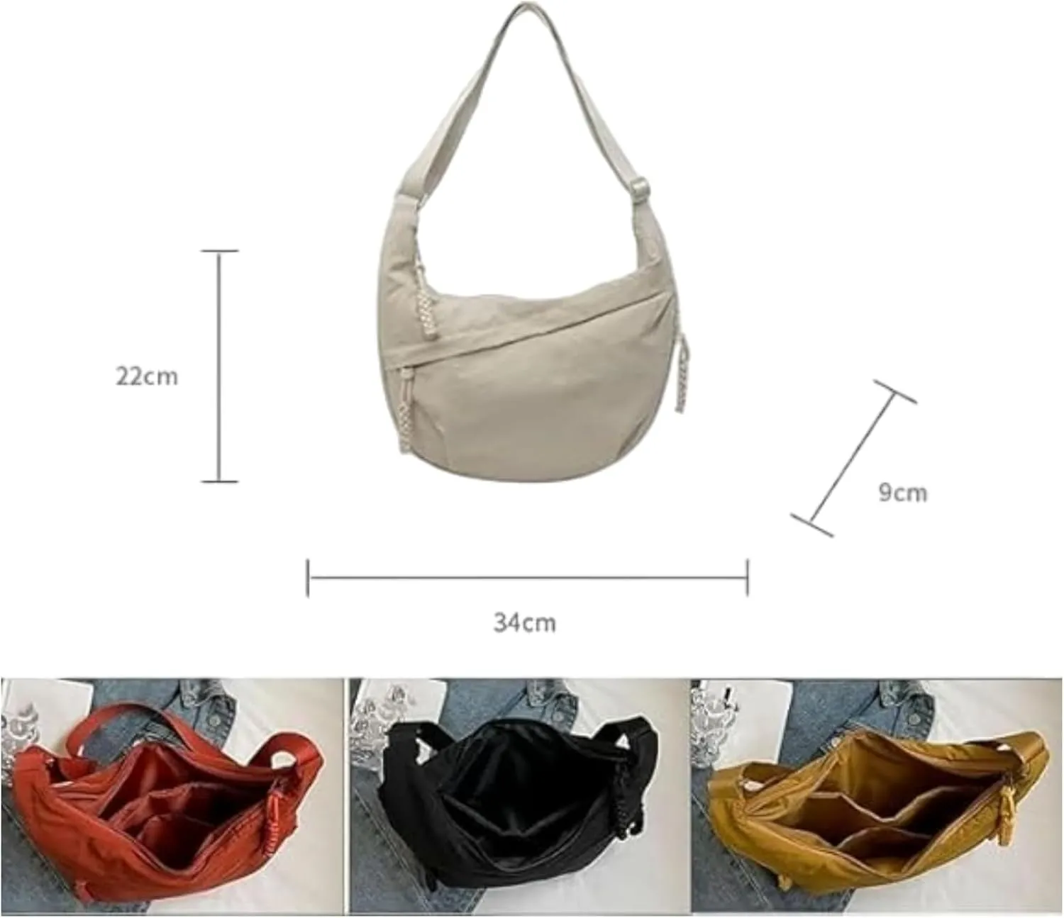 Limorence Women's Fashion Plain Color Nylon Crossbody Bag, Limorence Crossbody Bag, Inner Dumpling Bag Casual