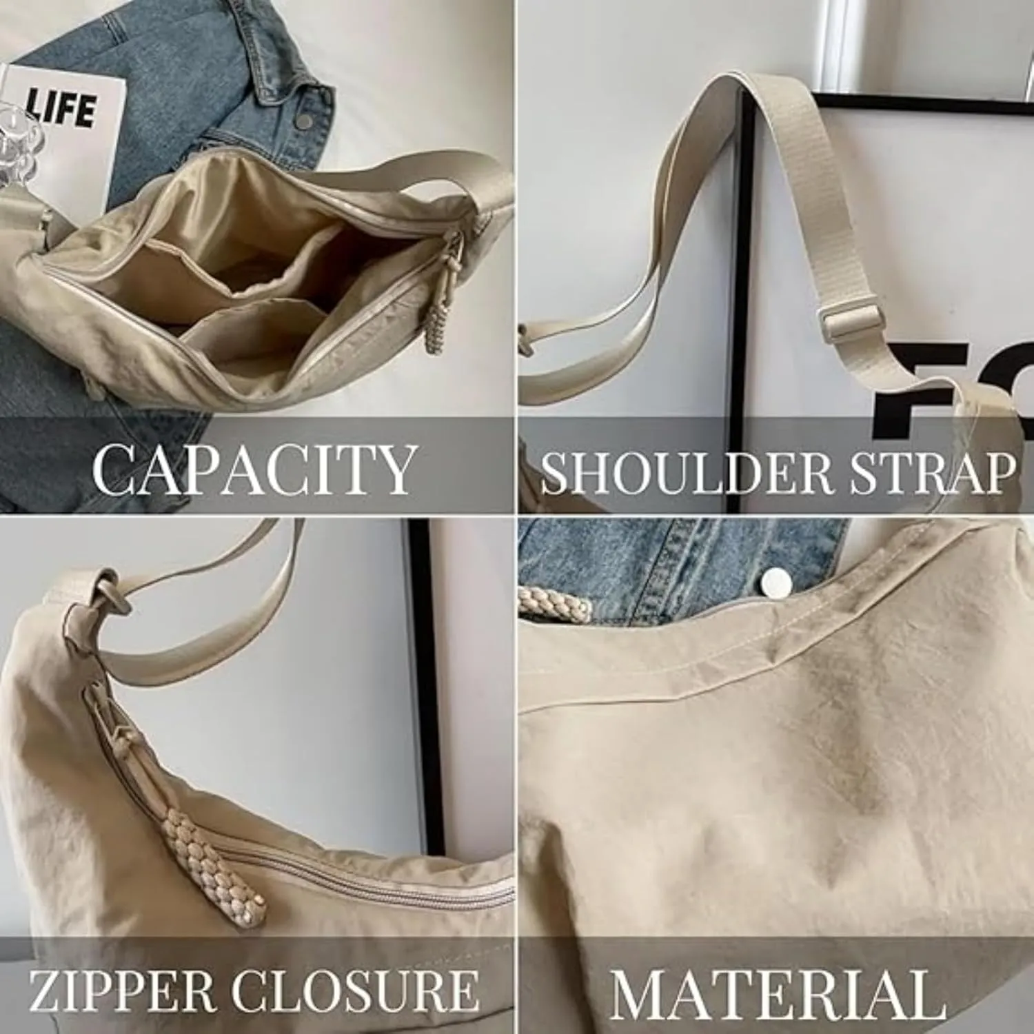 Limorence Women's Fashion Plain Color Nylon Crossbody Bag, Limorence Crossbody Bag, Inner Dumpling Bag Casual
