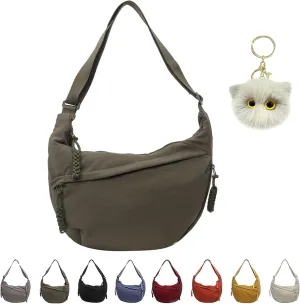 Limorence Women's Fashion Plain Color Nylon Crossbody Bag, Multi-Pocket Crescent Bag Dumpling Bag